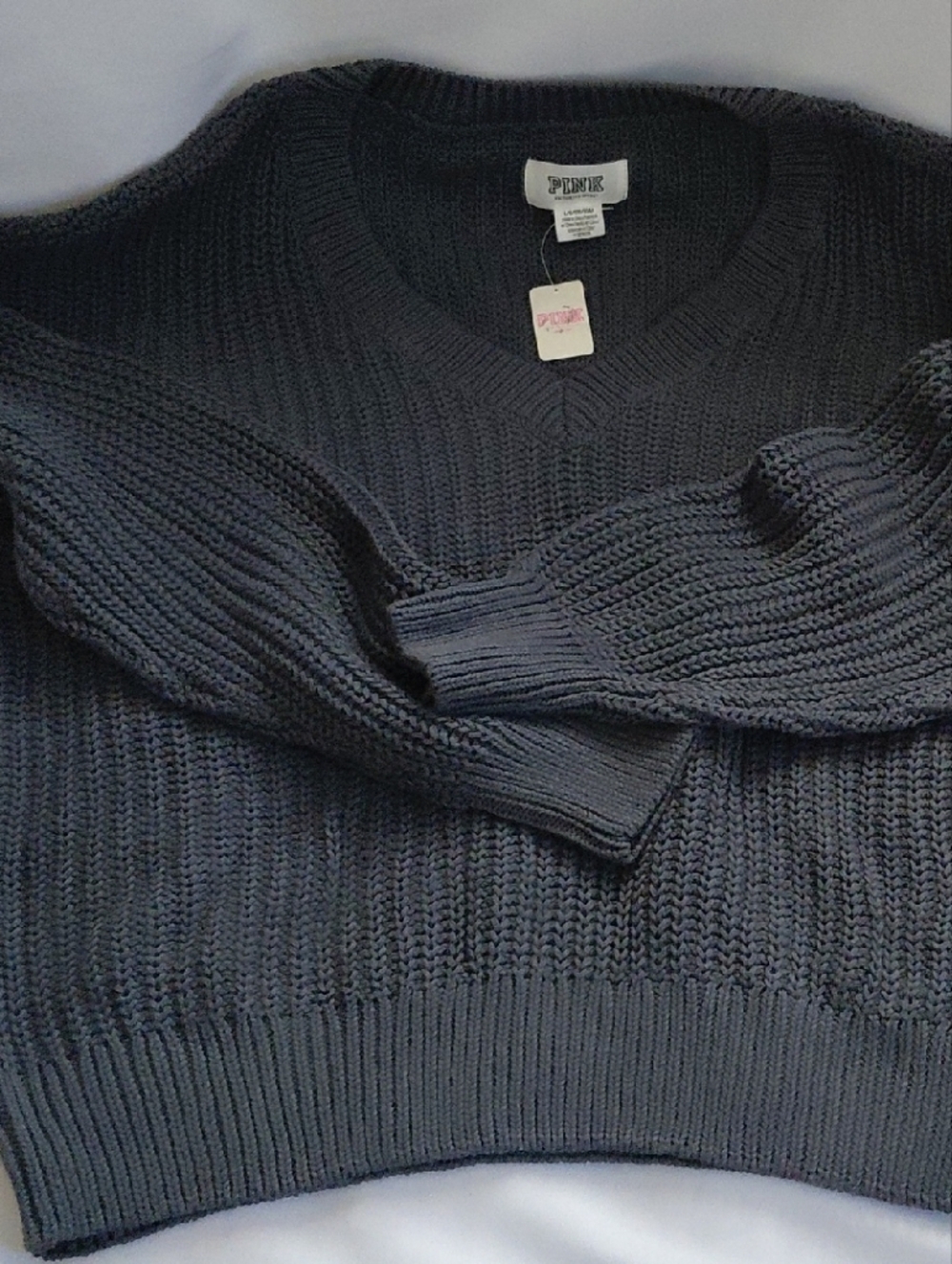 NWT Size L PINK Victoria's Secret Charcoal Crewneck Knit Sweater